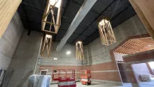 BLU-D framing Hanging skylight boxes at Hibbard Elementary