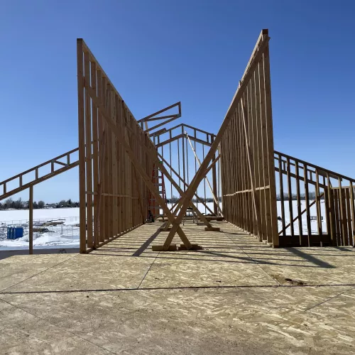 BLU-D Hibbard Elementary framing with blue sky